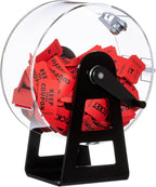 Leinuosen Tambor de rifa de acrílico, 9.1 x 4 x 7 pulgadas, jaula giratoria transparente con mano agitadora, caja giratoria de boletos transparente para juegos de sorteo de premios, bolas (rueda de fortuna)