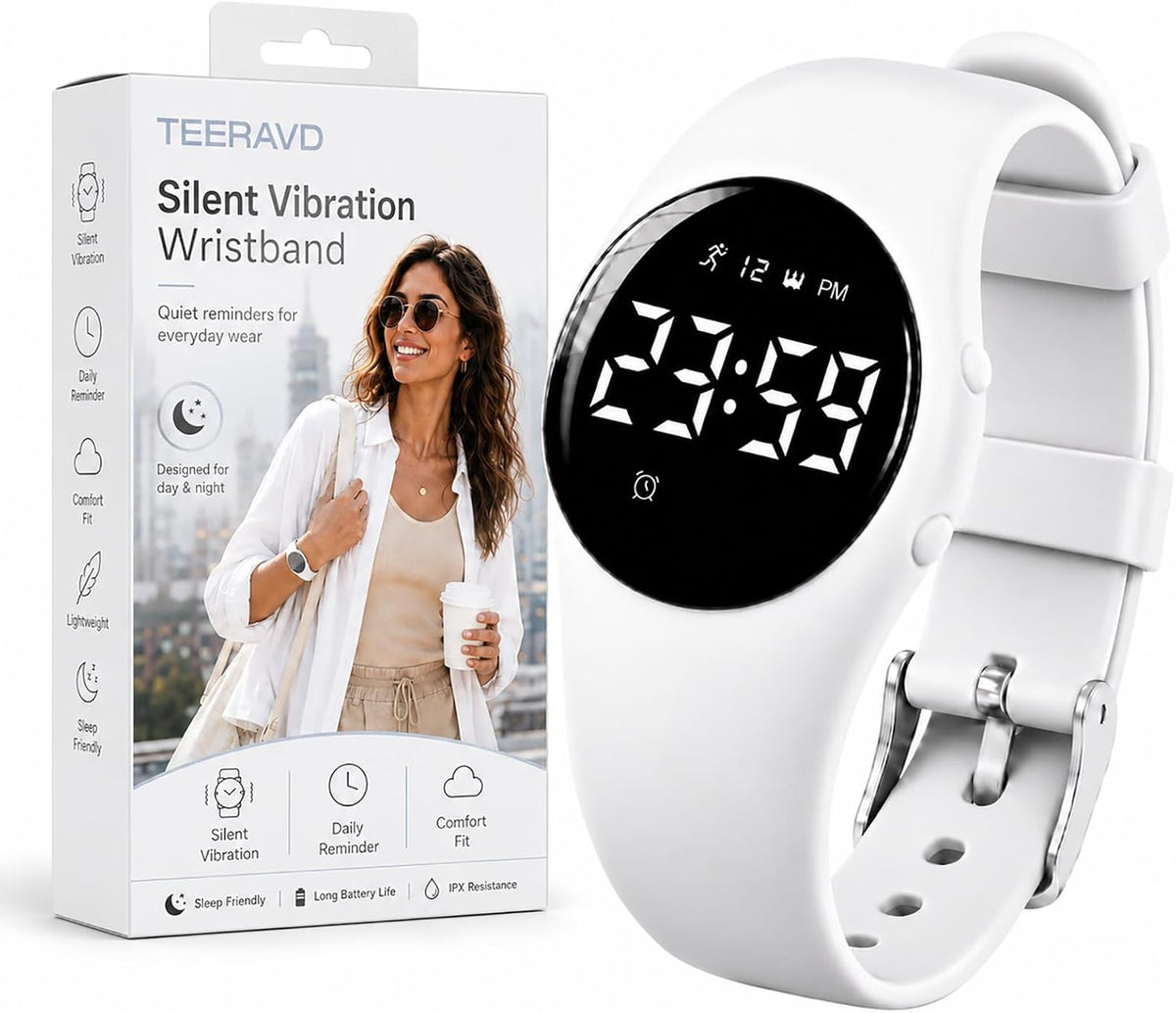 Reloj despertador para personas que duermen pesadas, pulsera vibratoria, reloj de despertador silencioso con rastreador de fitness, contador de pasos, cronómetro, cronómetro, resistente al