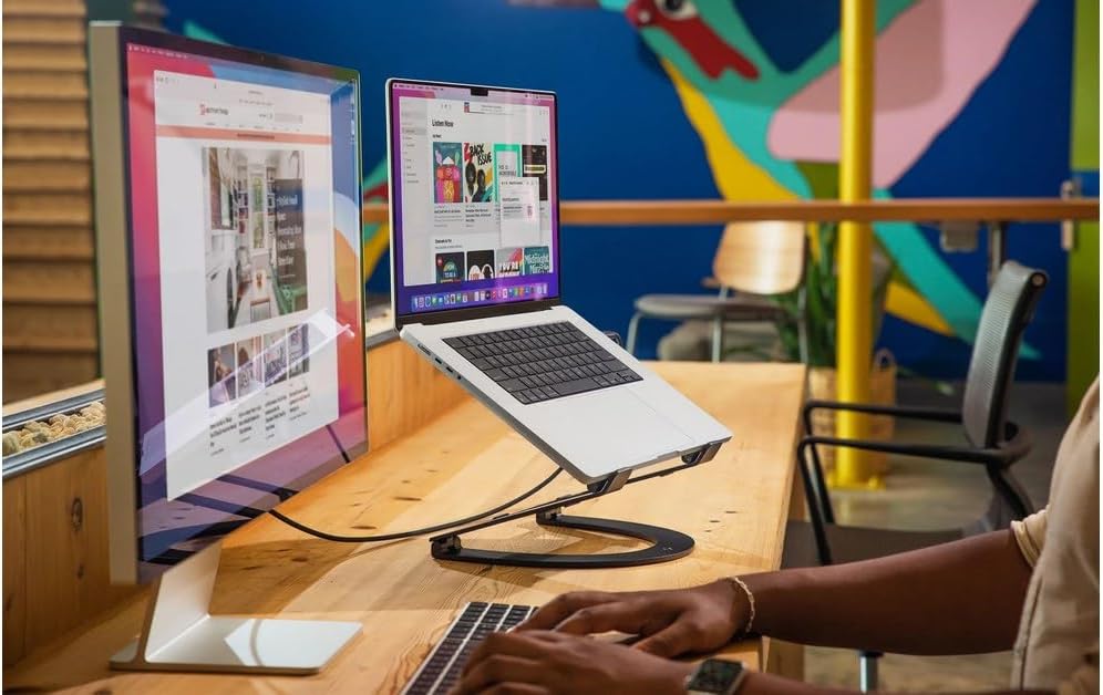 Twelve South Curve Flex | Soporte ergonómico de aluminio ajustable en altura y ángulo para portátil/MacBook, se adapta a 10 a 17 pulgadas