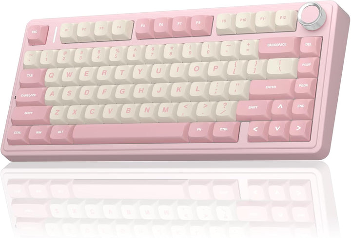 AULA Teclado Mecánico Inalámbrico F75 75%, Teclado Rosa Cremoso Int...