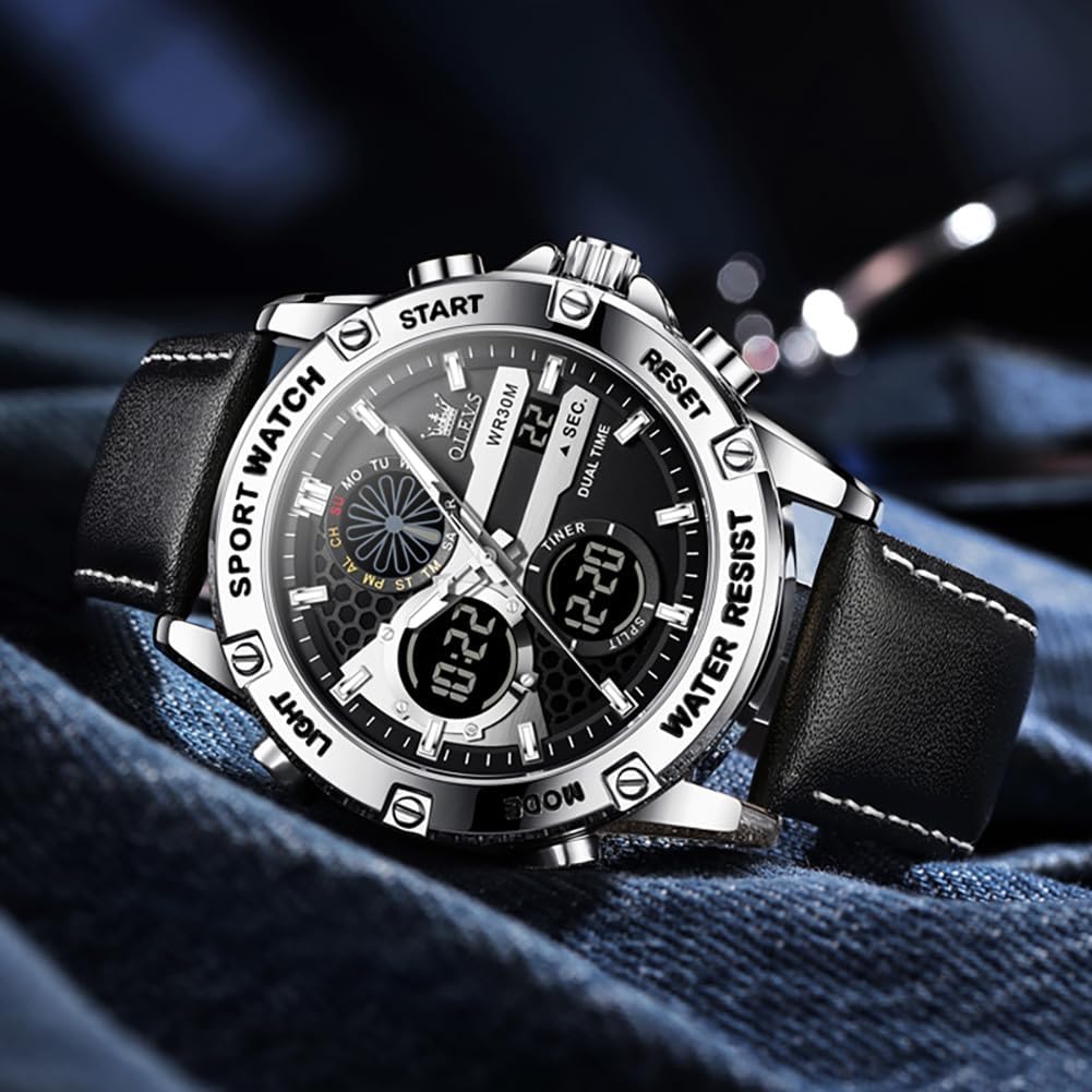 OLEVS Relojes para Hombre Moda Fecha Regalo Cronógrafo Reloj para Hombre Gran Negocio Digital Calendario Resistente al Agua Reloj de Muñeca para Hombre