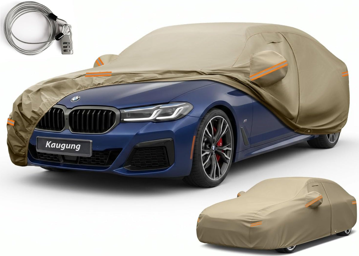Kaugung Funda de automóvil de ajuste personalizado para BMW Serie 5 528i 530 530i 535i 540i M5 (1988-2026), resistente al agua, para todo tipo de clima, con cremallera para puerta del conductor