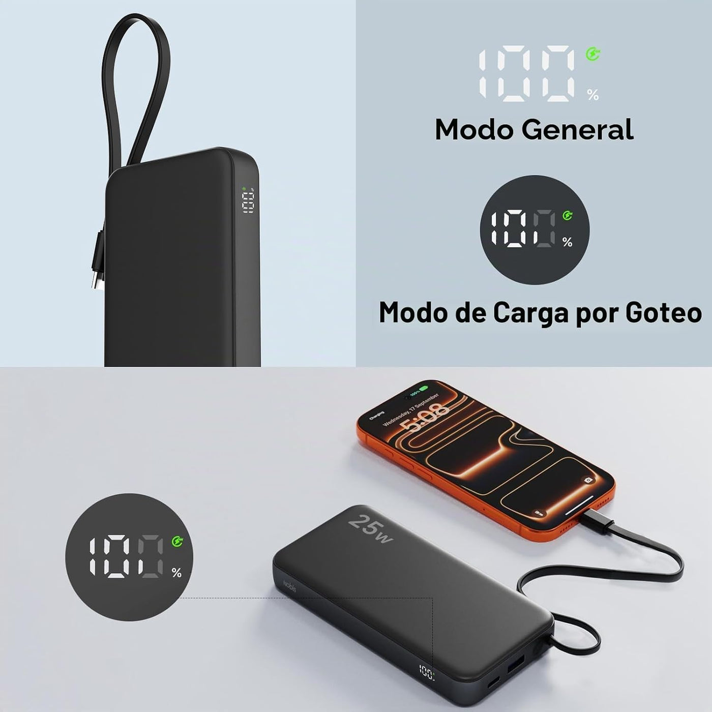 NOBIS Cargador portátil 25W 10000mAh Power Bank con cable USB-C inc...