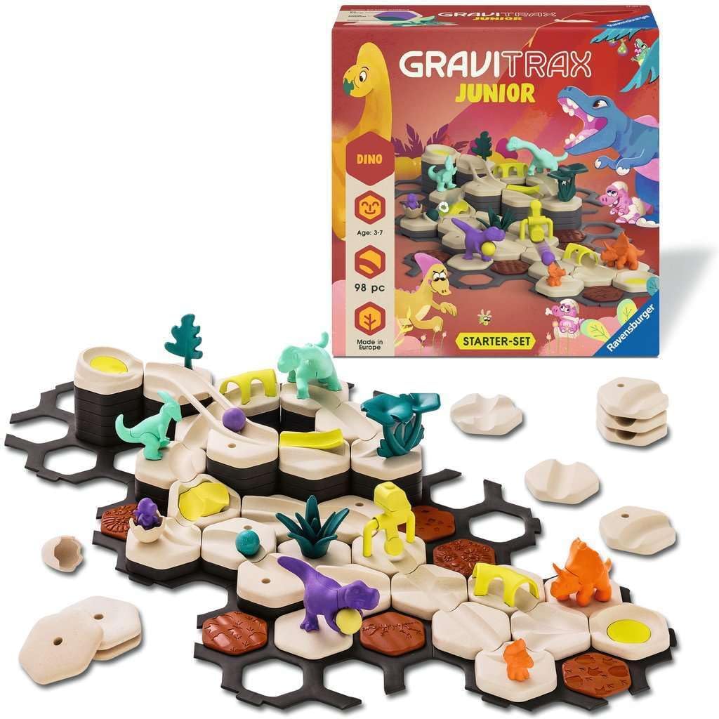 Ravensburger GraviTrax Junior Starter Set L Dino 24586 - Carrera de mármol extensible para niños, hecha de materiales respetuosos con el medio ambiente con mundos temáticos, juguete educativo y de
