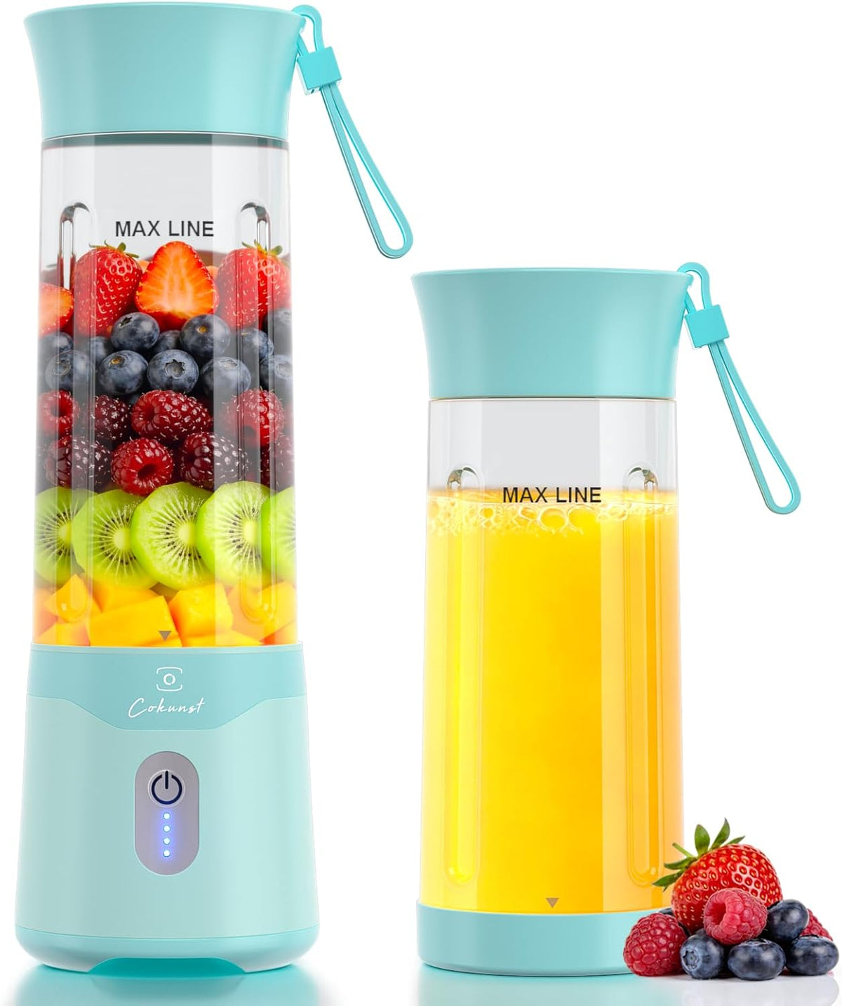COKUNST Portable Blender, 18 oz Batidora portátil para smoothies con tapa adicional, Verde