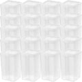 IRIS USA Contenedores verticales de plástico con tapa abatible para despensa, hogar, oficina, organización, mediano, organizador apilable con bisagras con cierres, transparente, paquete de 20
