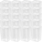 IRIS USA Contenedores verticales de plástico con tapa abatible para despensa, hogar, oficina, organización, mediano, organizador apilable con bisagras con cierres, transparente, paquete de 20