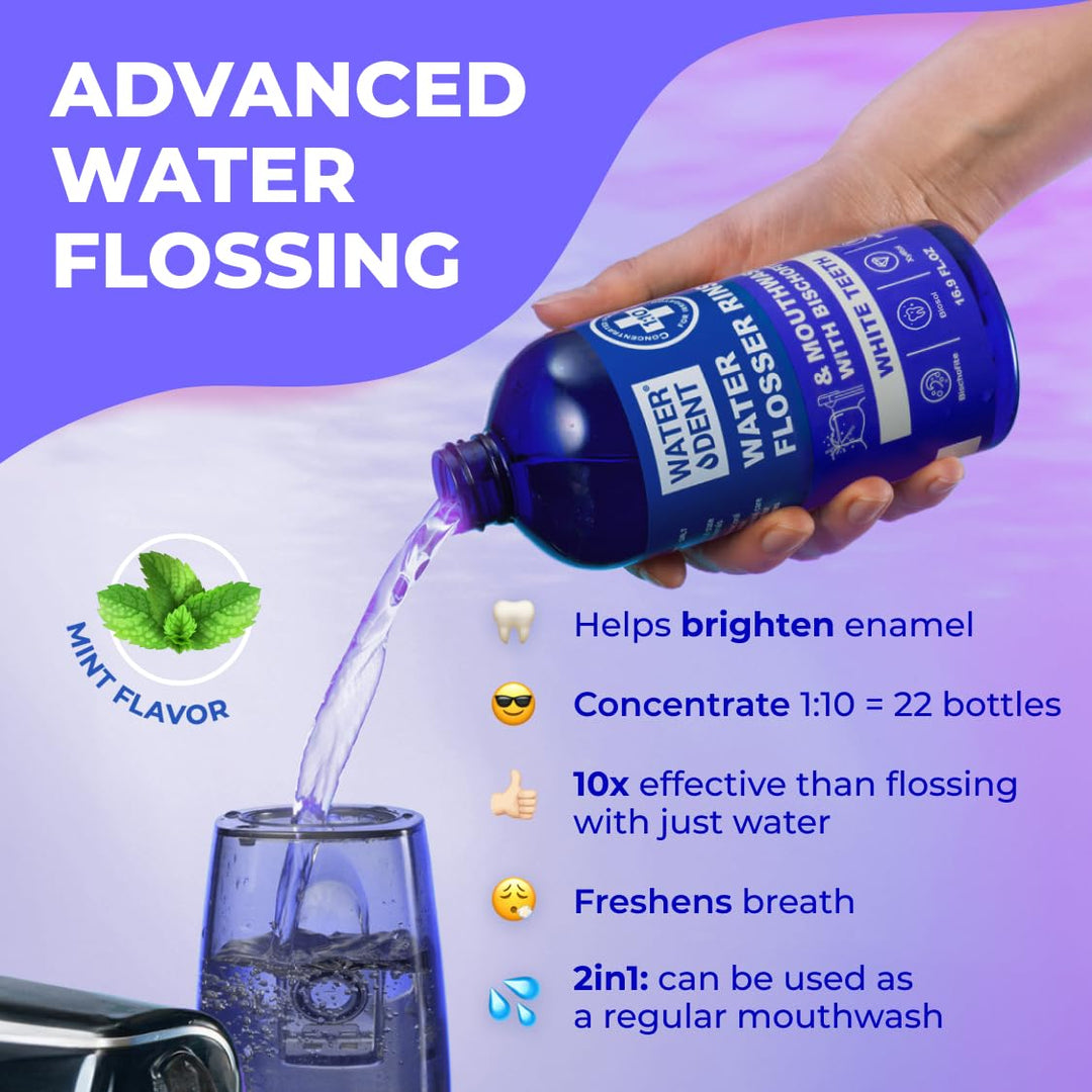 WATER DENT Enjuague bucal con hilo dental con agua, solución, aditi...