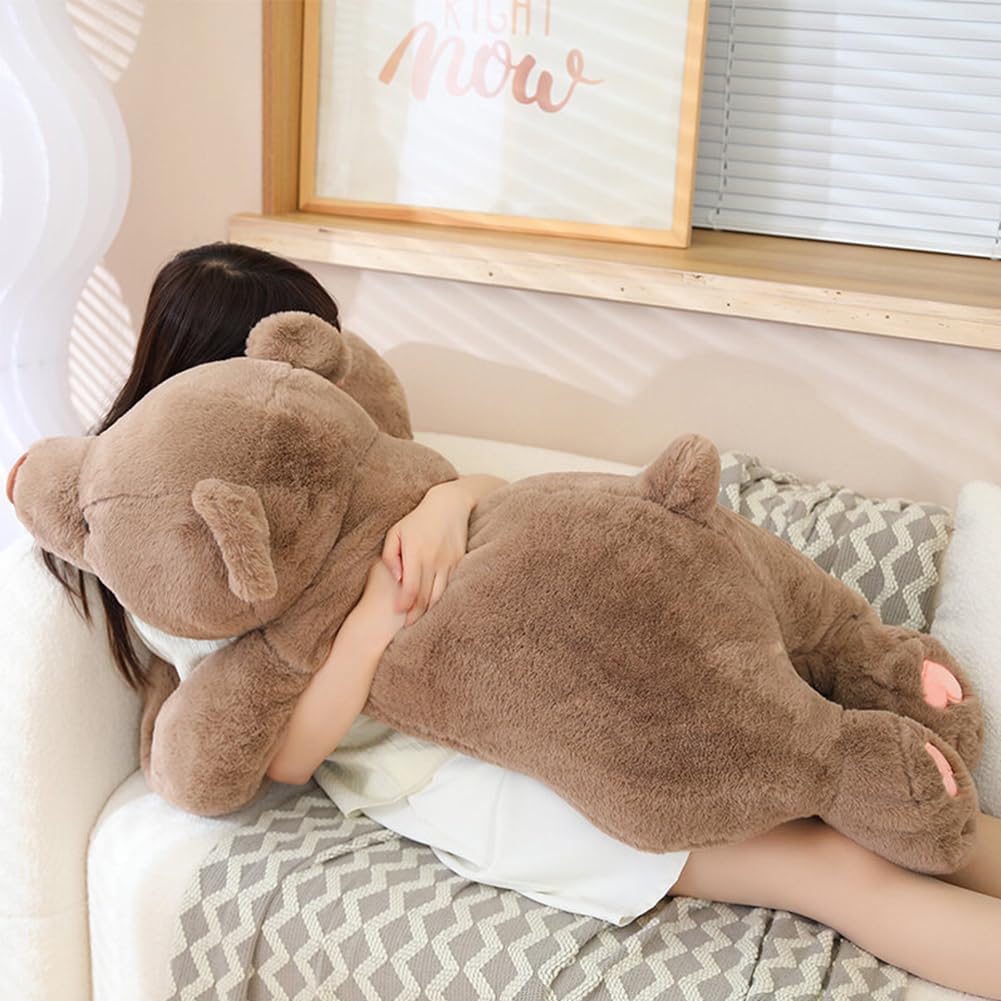 SNOWOLF Animales de Peluche de Oso Gigante con Peso, Almohada Decorativa de Peluche de Oso Marrón de 40", Súper Lindos Juguetes de Peluche Kawaii, Regalos para Niños, Niñas y Adultos, 100cm, Marrón