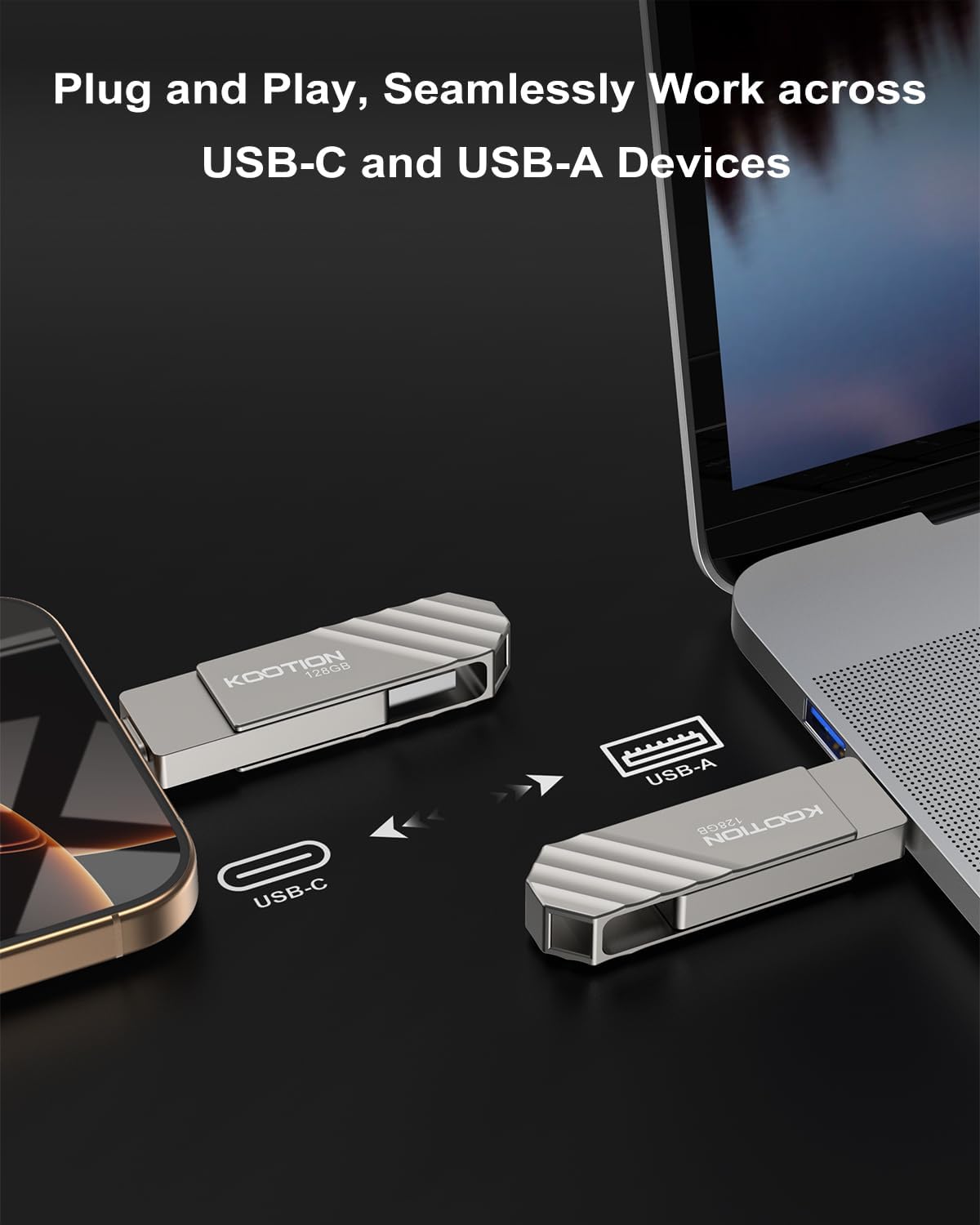 KOOTION Unidad flash USB 3.2 de 128 GB, velocidad de lectura de has...