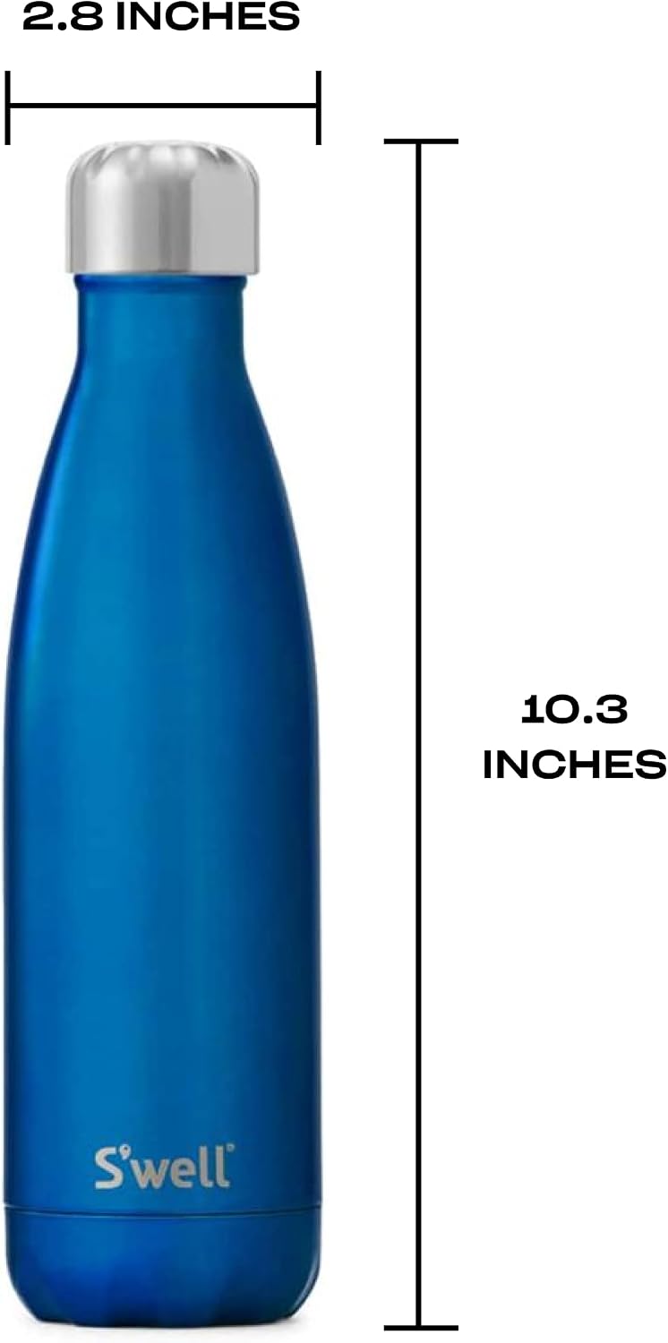 S'well Botella de agua de acero inoxidable, 17 onzas, azul océano, recipientes aislados al vacío de triple capa que mantiene las bebidas frías durante 36 horas y calientes durante 18, sin BPA