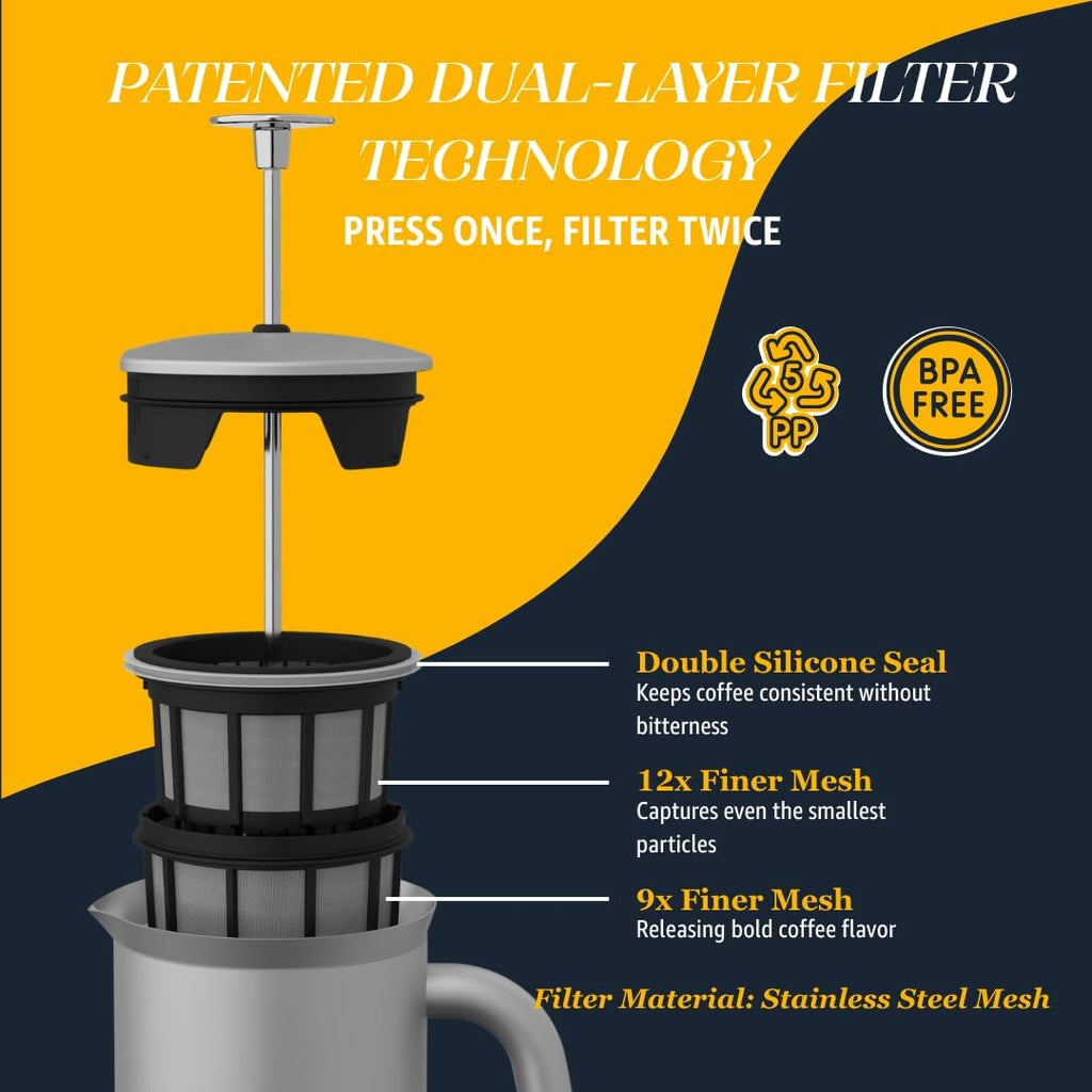 ESPRO Prensa francesa P7, 32oz, cepillada, cafetera de acero inoxidable