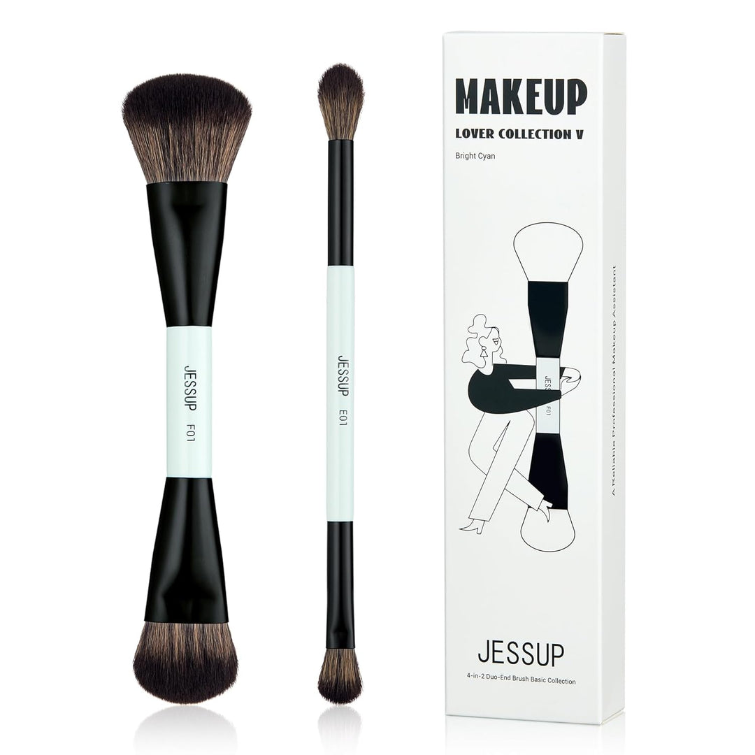 Jessup brochas de maquillaje 2 piezas, cepillo de base de doble car...