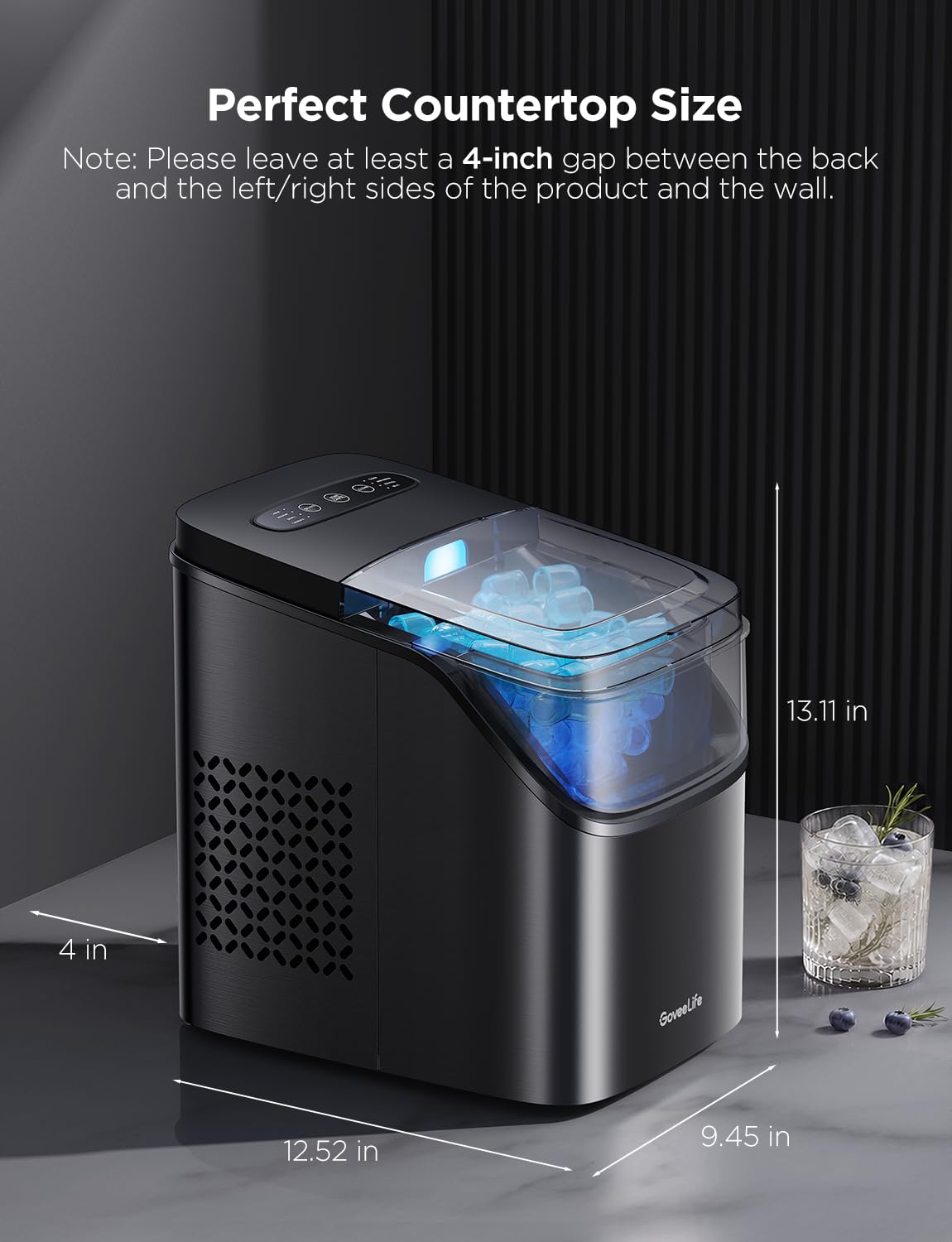 GoveeLife - Máquina inteligente para hacer hielo de encimera, máquina portátil para hacer hielo con control de voz, 9 cubos de hielo en 6 minutos, 3 tamaños, 12 kg/24 horas, autolimpieza, luces RGB