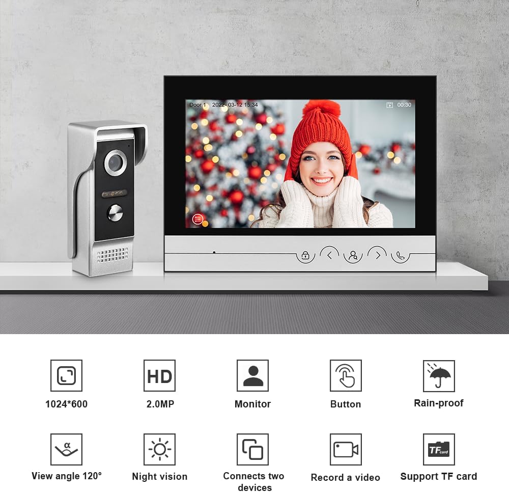 Sistema de intercomunicación de video con cable de 1080P de 9 pulgadas con cámara y monitor de timbre, cámara con monitor que soporta desbloqueo, monitoreo, intercomunicador de doble vía para