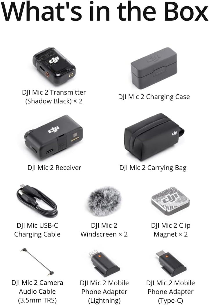 DJI Mic 2 (2 TX + 1 RX + estuche de carga), micrófono inalámbrico t...
