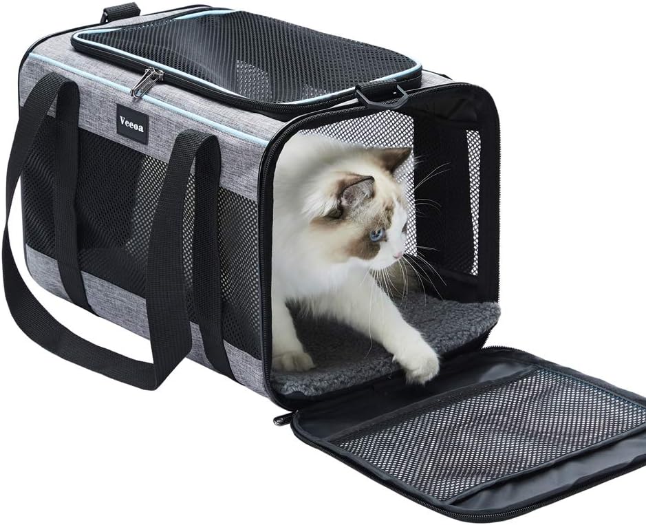 Vceoa Transportador para Gatos y Perros de 19x12x12 Pulgadas, para Mascotas de hasta 22 Libras, Bolsa de Transporte de Animales de Lados Suaves para Viajar con Cachorros, Hogar de Mascotas de Tela