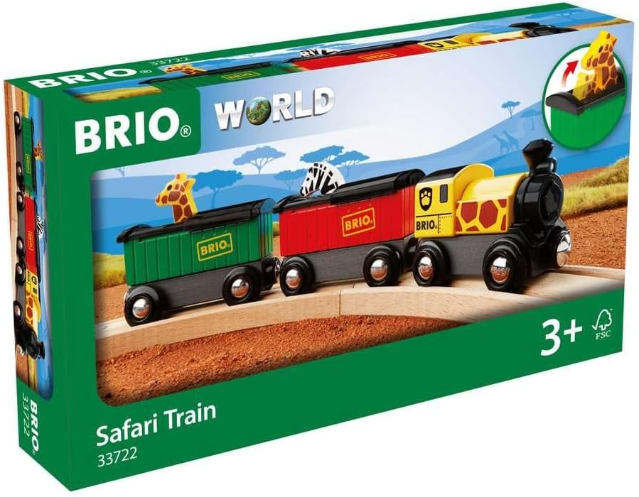 BRIO World - 33722 Safari Train - Juego de tren de juguete interactivo para niños de 3 años en adelante - Respetuoso con el medio ambiente - Carros de motor y animales incluidos