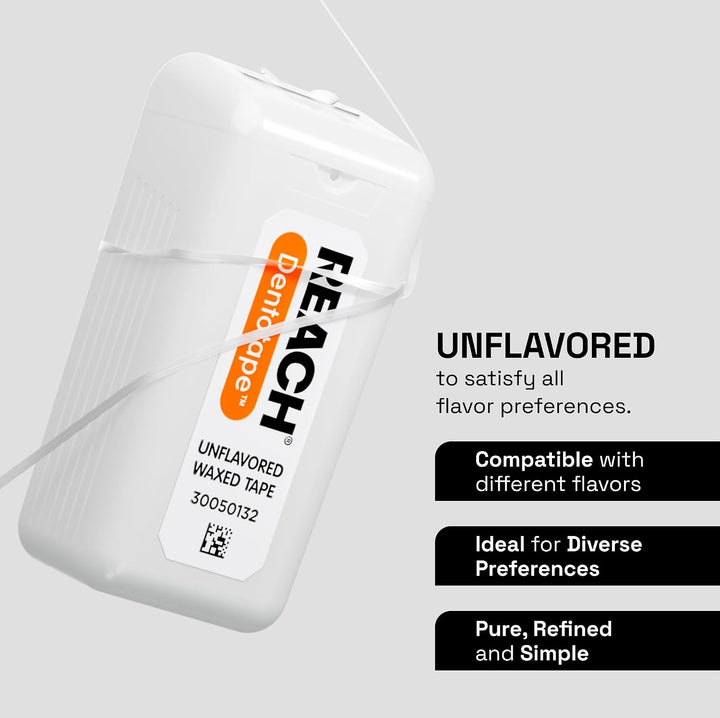 REACH Dentotape - Hilo dental encerado, sin sabor, extra ancho, res...
