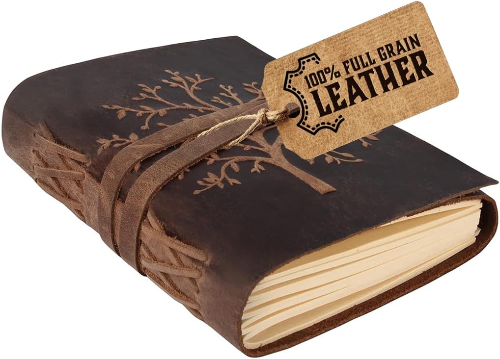 Diario de cuero rayado – Diario de árbol de la vida en relieve para mujeres, 8 x 6 pulgadas, cuadernos de dibujo para hombres – 400 páginas rayadas de papel rayado universitario – Regalos inspiradores
