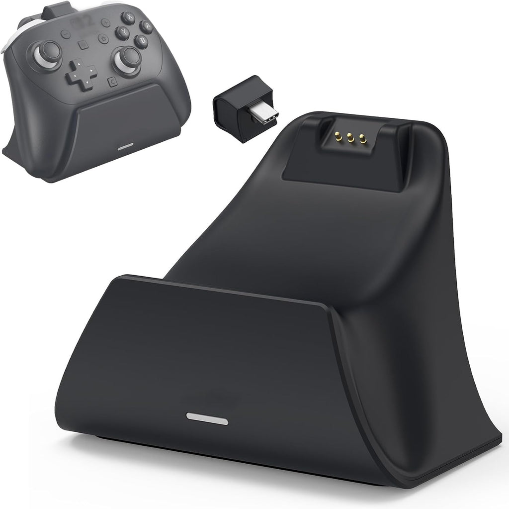 Estación de Carga con Adaptador para Nintendo Switch 2 Pro Controller, Base de Carga/Soporte con Luz Indicadora Carga Rápida y Protección contra Sobrevoltaje/Cargas, Soporte de Montaje de Cargador
