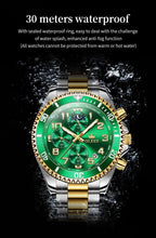 OLEVS Reloj de caballero Cronógrafo de lujo con fases de la luna, dos tonos, acero inoxidable, a prueba de agua, luminiscente, calendario empresarial, reloj de pulsera