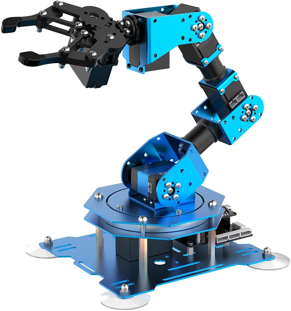 Brazo robótico para programación de codificación Arduino 6DOF STEM Kit de brazo de robot de construcción educativo, brazo robótico de metal completo de 6 ejes, controlador inalámbrico/PC