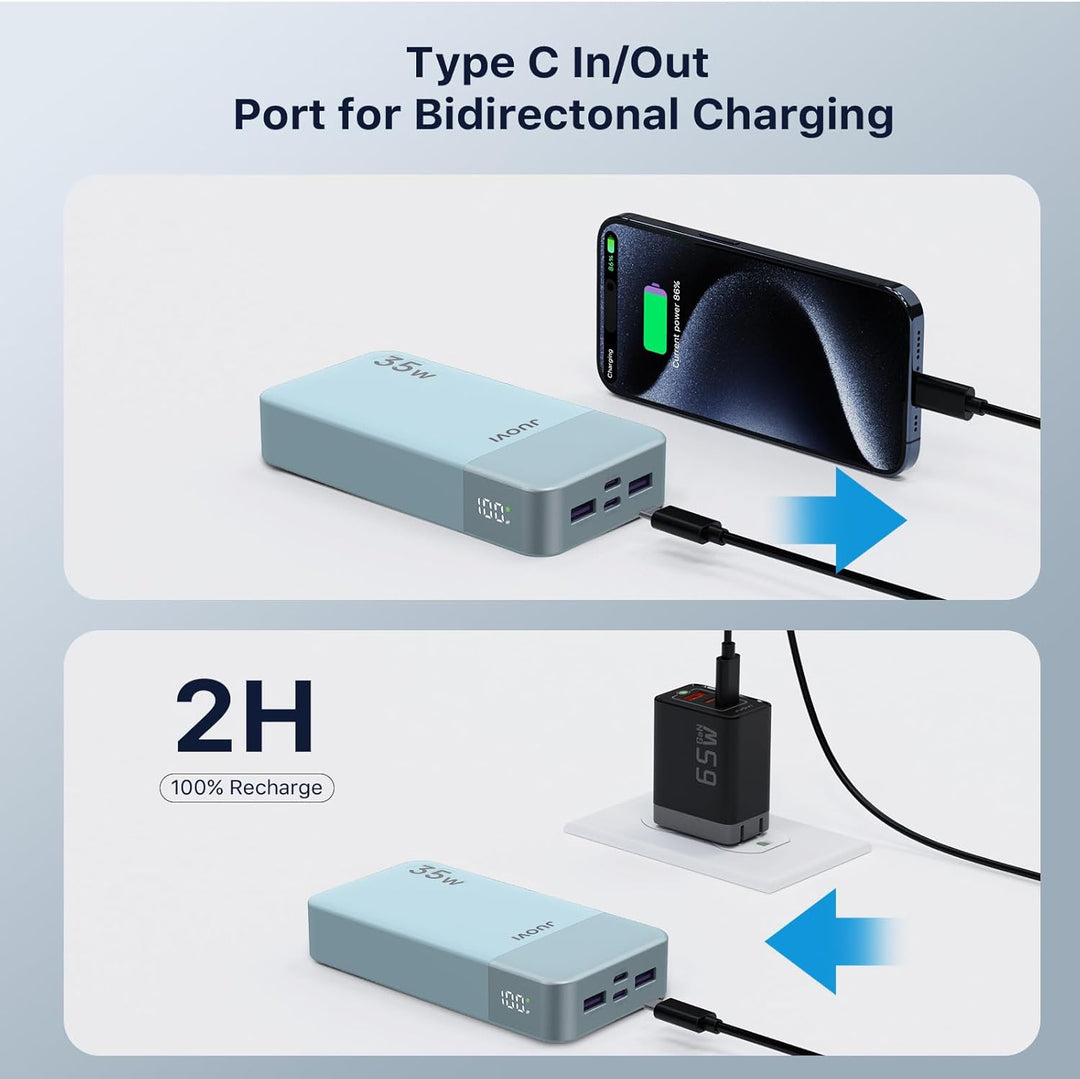 JUOVI Cargador portátil J2651, 35 W 20000 mAh USB C entrada y salid...