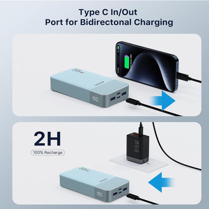 JUOVI Cargador portátil J2651, 35 W 20000 mAh USB C entrada y salid...