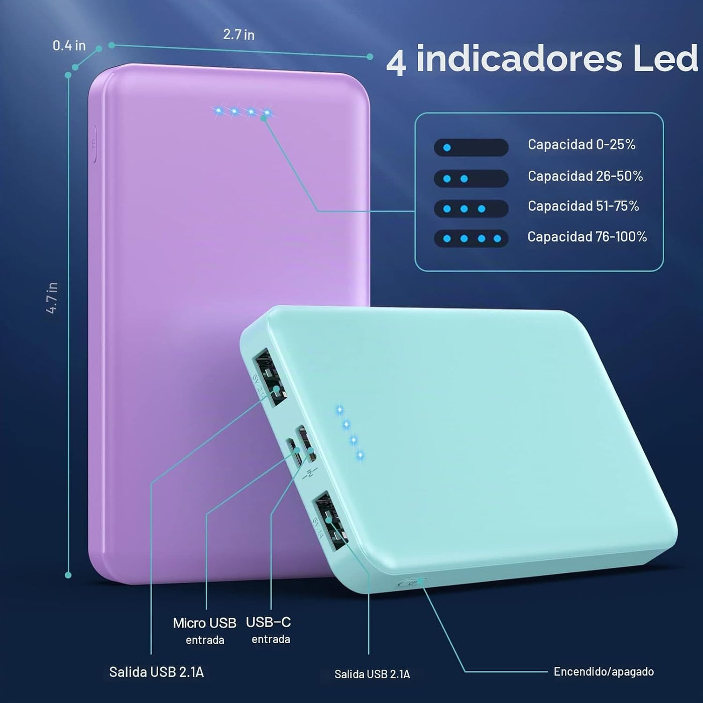 [Paquete de 2] Cargador portátil de 10000 mAh, cargador de teléfono...