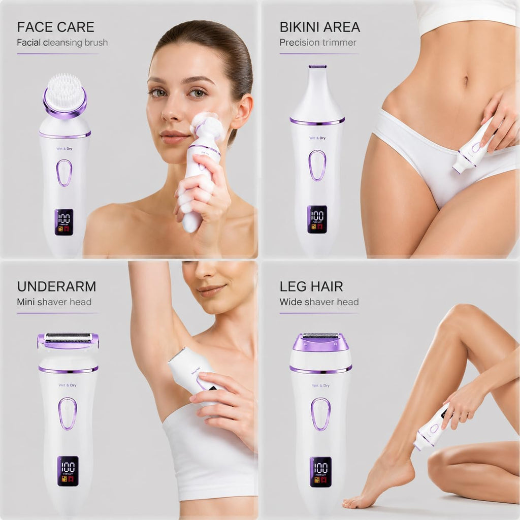 Afeitadora 4 en 1 para mujer, maquinilla de afeitar eléctrica con pantalla