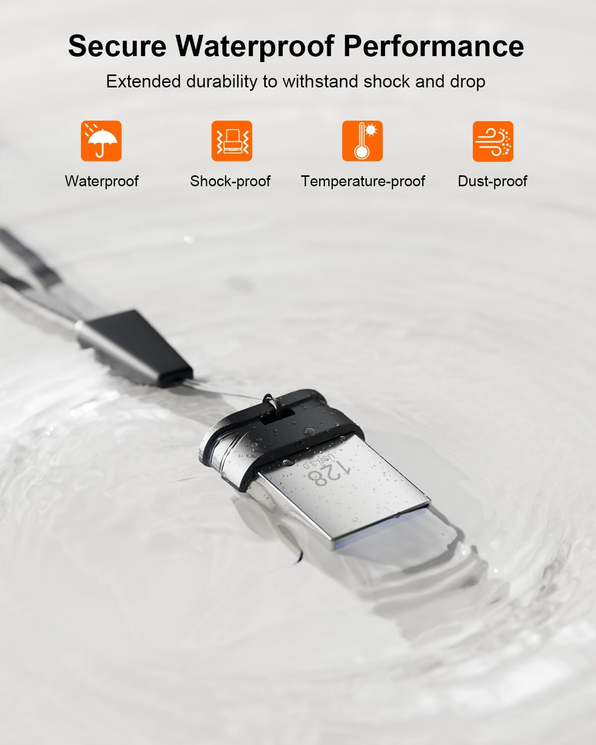 Unidad Flash USB 3.0 de 128GB, Mini Memoria USB Impermeable con Ori...
