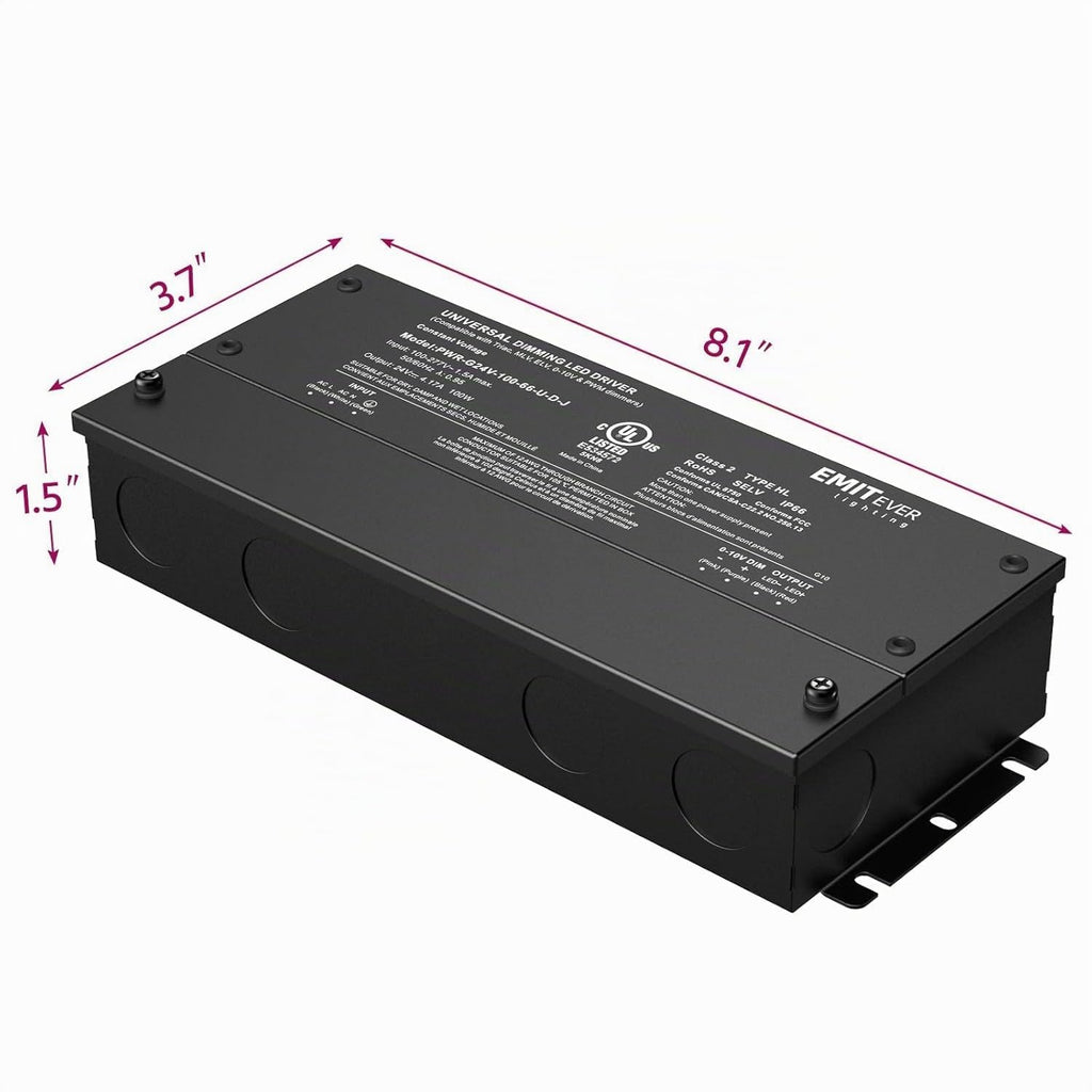 EMITEVER Paquete de 2 Controladores LED Regulables 100W 24V 5-en-1, AC 110-277V a DC