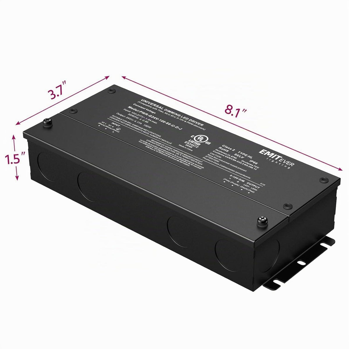 EMITEVER Paquete de 2 Controladores LED Regulables 100W 24V 5-en-1, AC 110-277V a DC
