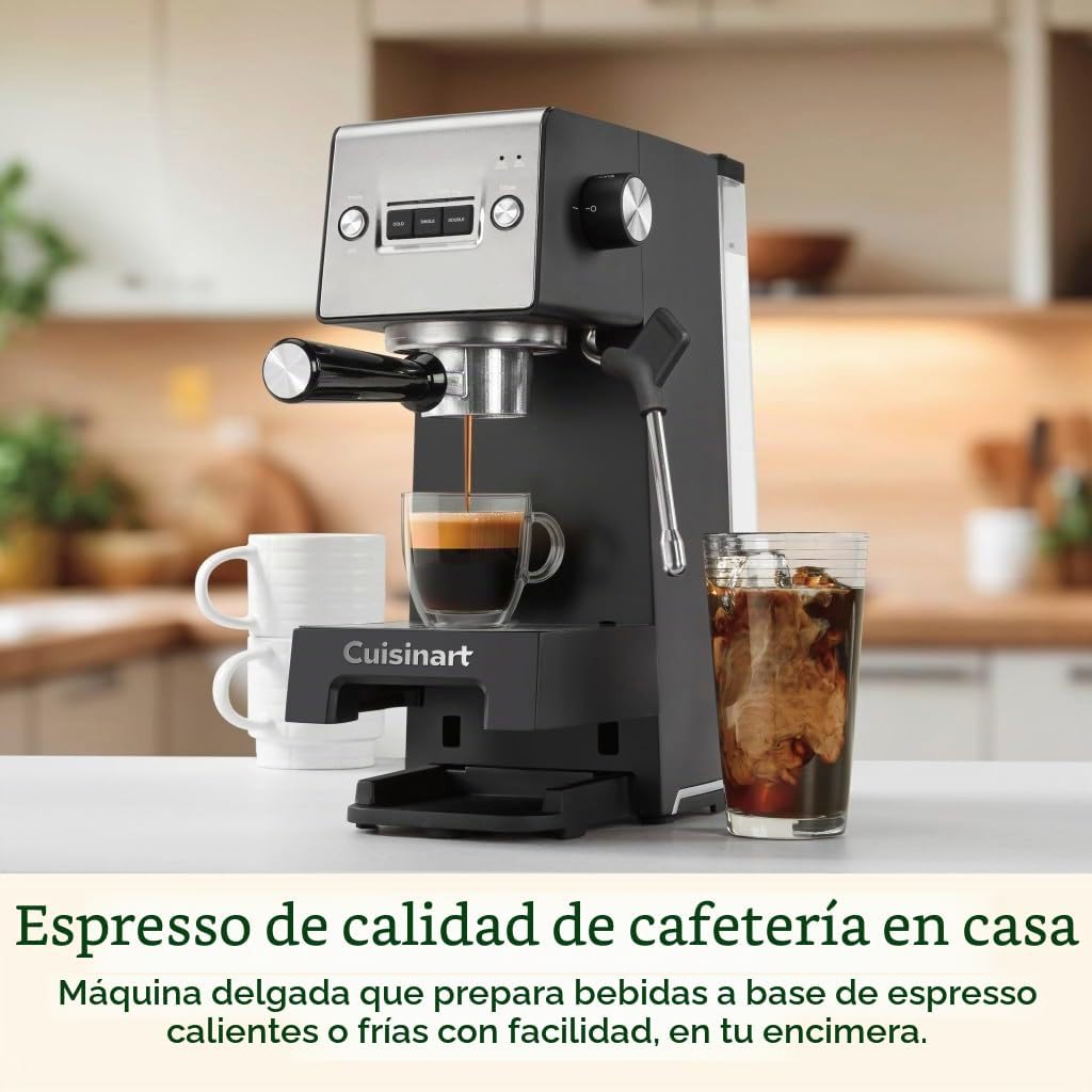 Cuisinart Espresso Bar Slim Coffee Máquina de café expreso, hace bebidas calientes o frías de calidad de café, incluyendo capuchino, lattes y bebidas extraídas en frío