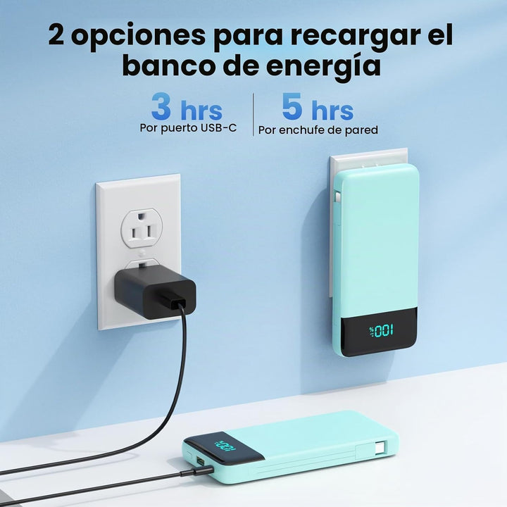 Cargador portátil para iPhone con cables integrados y enchufe de pa...