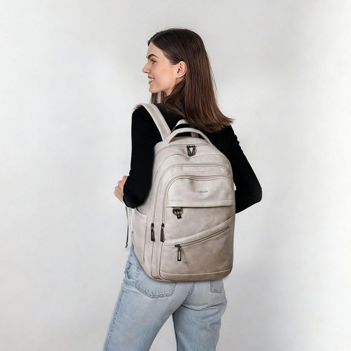 LATMAP Mochila de 43L para mujeres y hombres - Mochila de cuero veg...