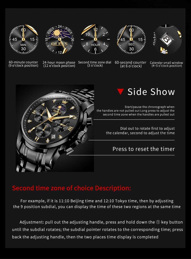 OLEVS Reloj para Hombre Diamante Negocios Vestimenta Analógico Acero Inoxidable a Prueba de Agua Lúmina Fecha Dos Tonos Lujo Casual de Muñeca
