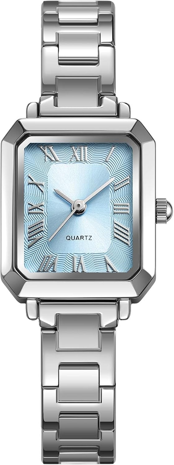 BESTKANG Reloj de pulsera pequeño rectangular para mujer, reloj de cuarzo clásico, esfera de números romanos 30M, impermeable, correa de acero inoxidable
