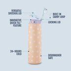 Ello Pop & Fill - Botella de agua aislada de acero inoxidable con tapa de llenado rápido, cierre a prueba de fugas, boquilla para sorber o beber, sin BPA, doble pared aislada al vacío para deportes