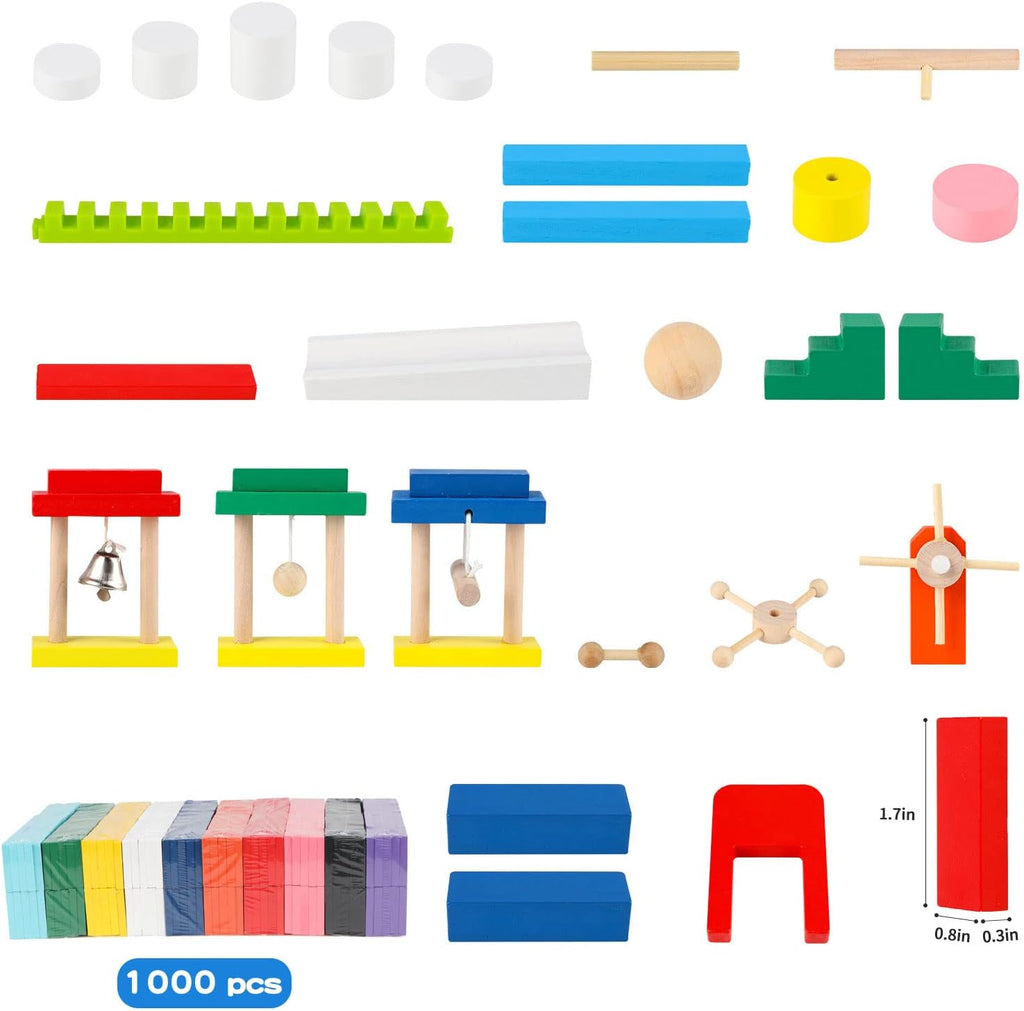 Juego de 1000 piezas de dominó para niños con 11 bloques adicionales, bloques de construcción de madera, 10 colores, juegos de fichas de dominó, juguete educativo para niños, fiesta de cumpleaños con bolsa de almacenamiento