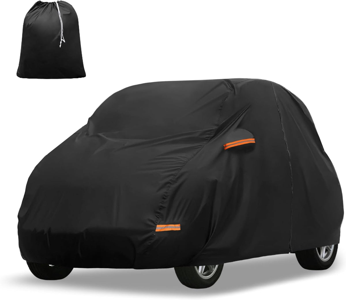 X AUTOHAUX Funda para Coche para Smart Fortwo 2007-2019 210D-PU Cubierta Completa para Exteriores Todo Tipo de Clima con Cremallera en Puertas para Protección Impermeable, Resistente al Viento, al Sol