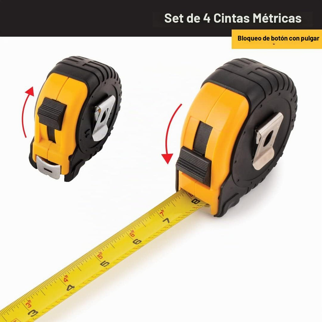Titan Cinta métrica 10902 con marcas estándar de fácil lectura y estuche duradero, juego de 4 piezas, 12 pies, 16 pies, 25 pies y 33 pies