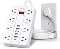 Regleta con USB, HUNIAN Cable de Extensión con Enchufe Plano, 5Ft, Blanco