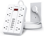 Regleta con USB, HUNIAN Cable de Extensión con Enchufe Plano, 5Ft, Blanco