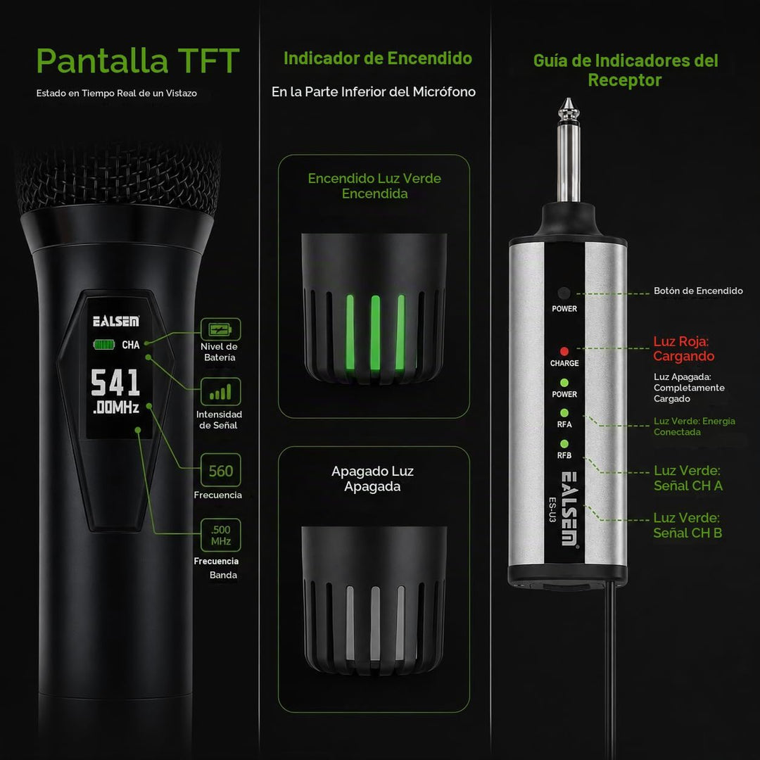 ealsem U3 UHF Sistema de micrófono inalámbrico de doble canal para...