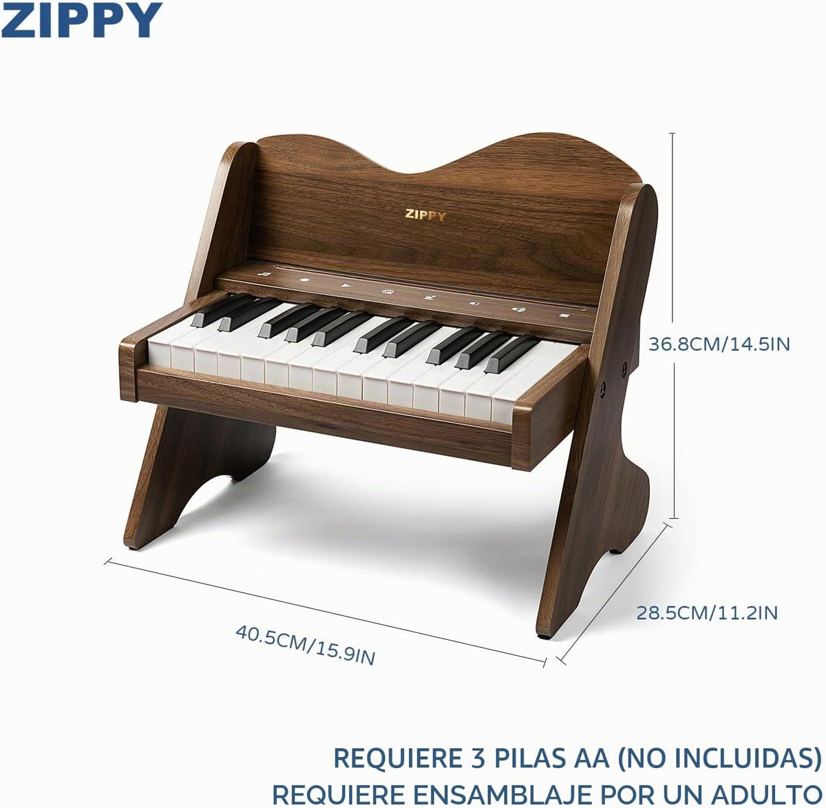 ZIPPY Teclado de piano para niños, piano digital de 25 teclas para niños, panel de control sensible al tacto, volumen ajustable, mini juguete de instrumento educativo musical, juguete de madera para niños pequeños y niñas (nogal)