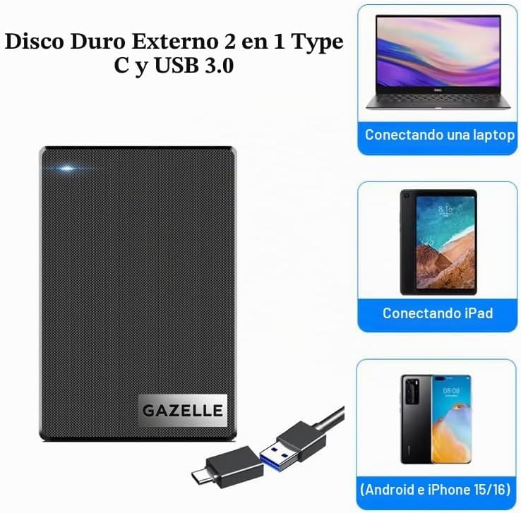 GAZELLE Disco duro externo portátil ultradelgado de alta velocidad...
