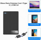 GAZELLE Disco duro externo portátil ultradelgado de alta velocidad...