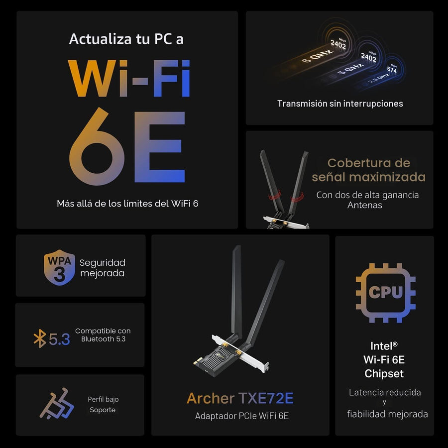 TP-Link WiFi 6E Intel AX210 AXE5400 PCIe tarjeta WiFi para PC de es...
